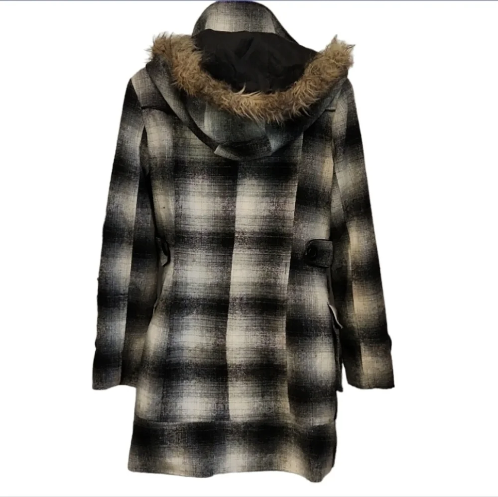 LAST Kiss Flannel Faux Fur Trimmed Hooded Jacket